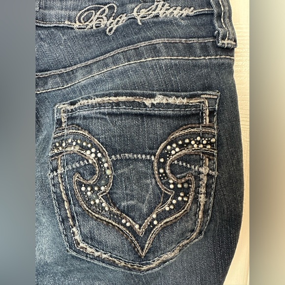 BIG STAR Long Kayla Straight Leg Denim Jeans Embellished Dark Wash Mid Rise - Picture 6 of 10